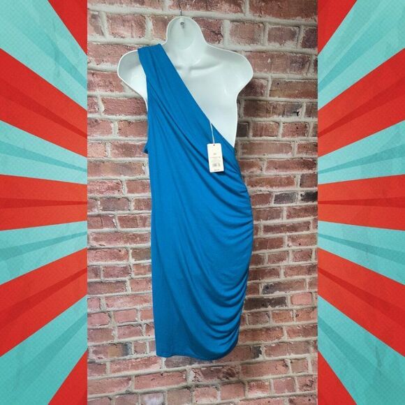 A New Day One-Shoulder Ruched Mini Dress | Women’s XXL | Teal Knee-Length - Picture 2 of 7